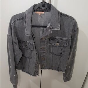 Stylish Gray Denim Jacket with Stud Accents